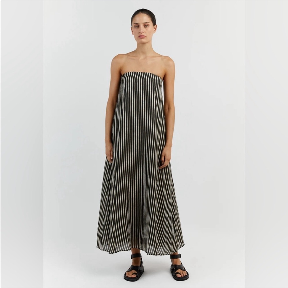 RORY BLACK LINEN MIDI DRESS - Picture 4 of 8